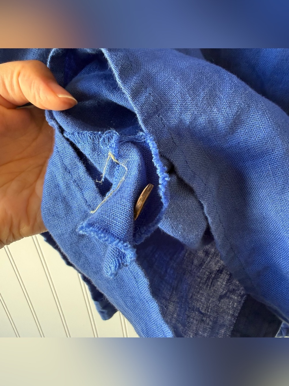Not Perfect Linen 100% Linen Blue Button Front Shirt M Lithuania Slow Fashion - Picture 6 of 8